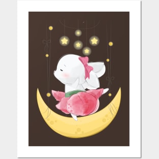 cute bunny dancing moon Posters and Art